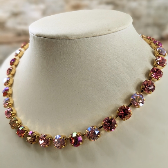 Perfect Pink Sparkles AB & Mettalic Swarovski Crystals In Gold Plated Necklace - Picture 3 of 8